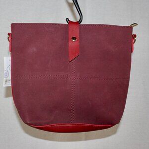 New faux suede bag with cosmetic bag